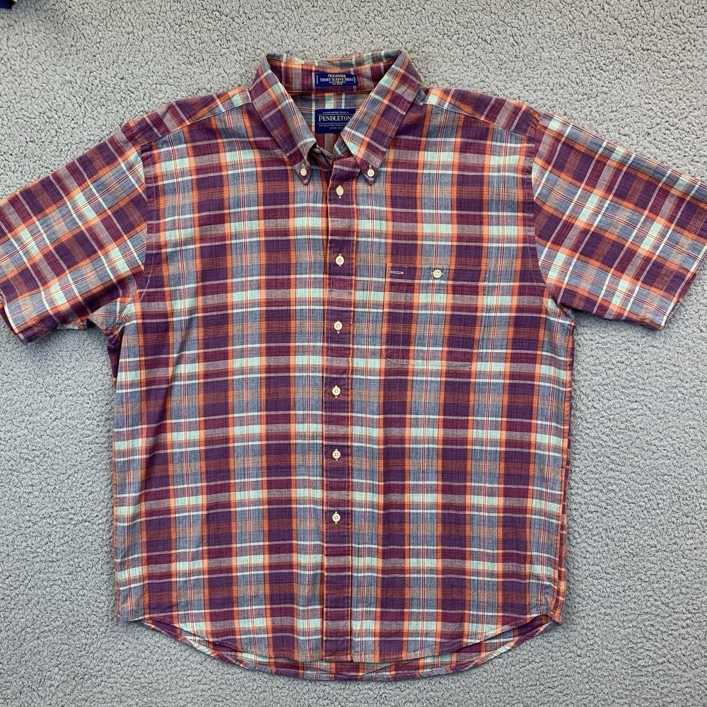 Pendleton Oceanside Shirt Men Sz XL Plaid Cotton Short Sleeve Button Down